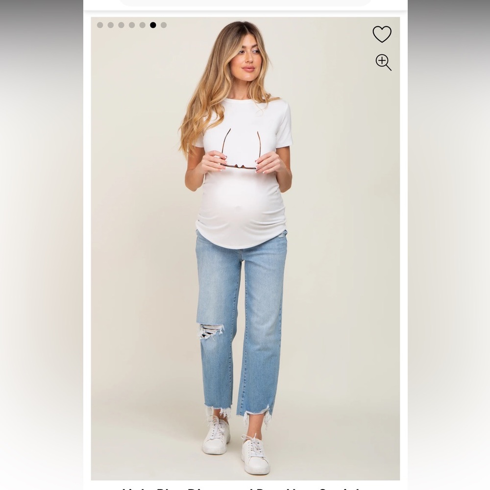 Pink Blush Maternity Jeans- Cropped, wide leg, distressed